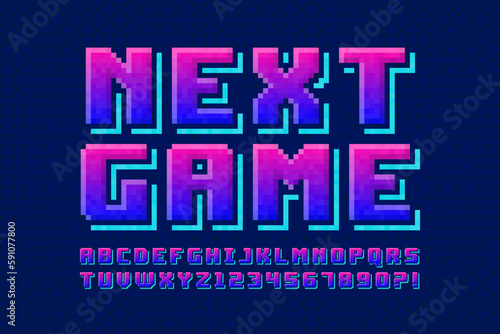 Pixel vector alphabet design, stylized like in 8-bit games.