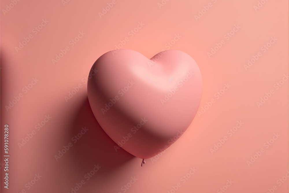 3D render of a beautiful pink heart-shaped balloon on a pink background