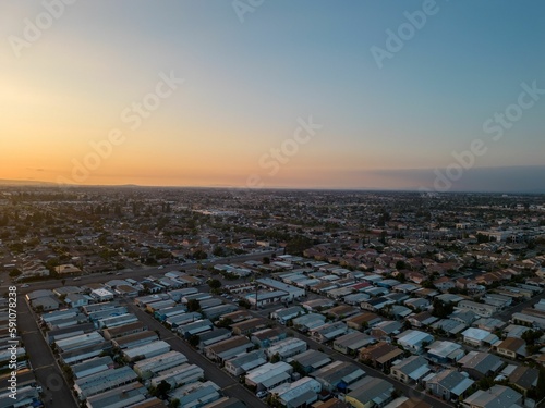 Bird's eye view of Newport Beach in California at sunset