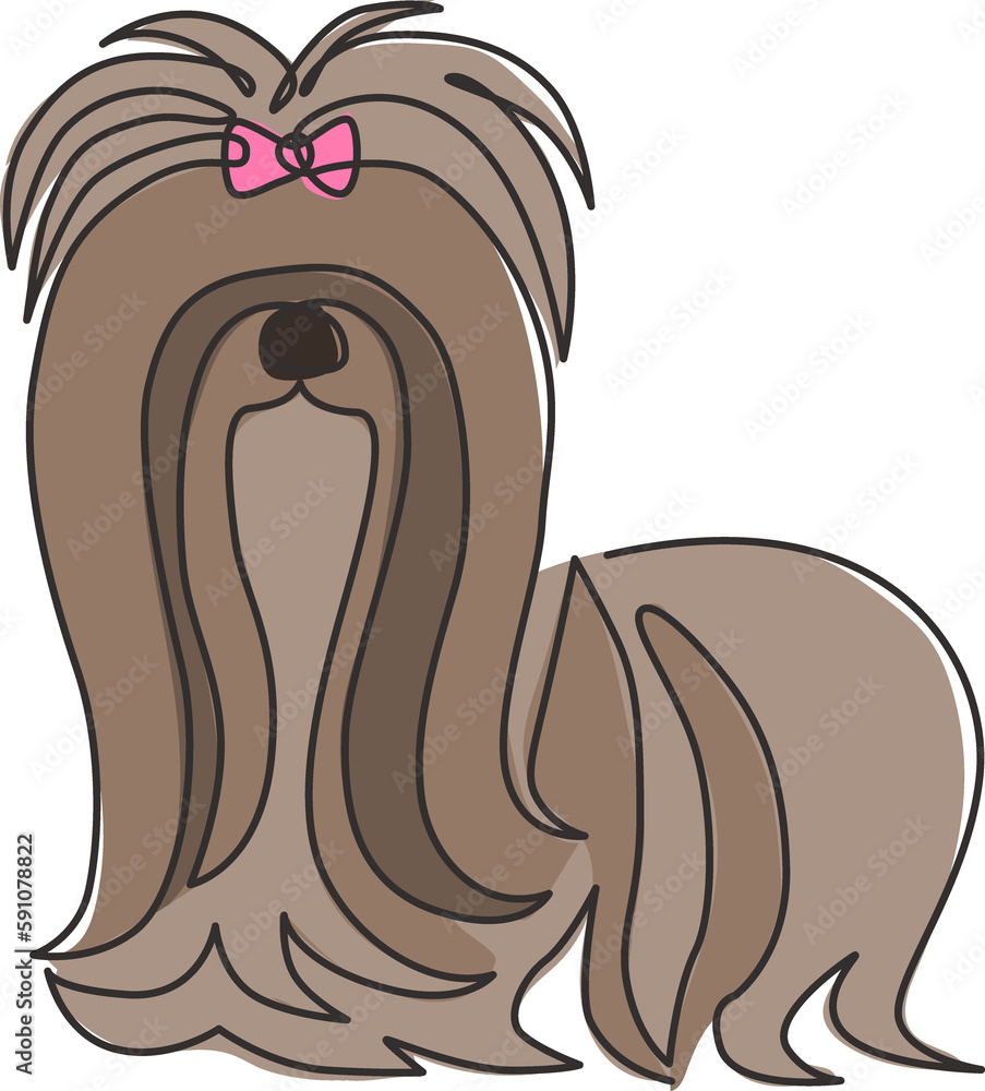 Single continuous line drawing of adorable shih tzu for pet salon logo identity. Purebred dog mascot concept for pedigree friendly pet icon. Modern one line draw graphic design vector illustration Single continuous line drawing of adorable shih tzu for pet salon logo identity. Purebred dog mascot concept for pedigree friendly pet icon. Modern one line draw graphic design vector illustration