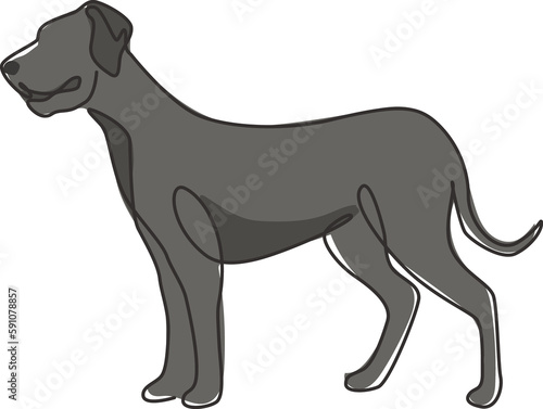Single one line drawing of gallant great dane dog for security company logo identity. Purebred dog mascot concept for pedigree friendly pet icon. Modern continuous line draw design vector illustration © Simple Line