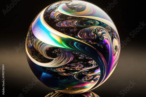 a beautiful big colorful shimmering glass ball, like a big marble created with Generative AI technology