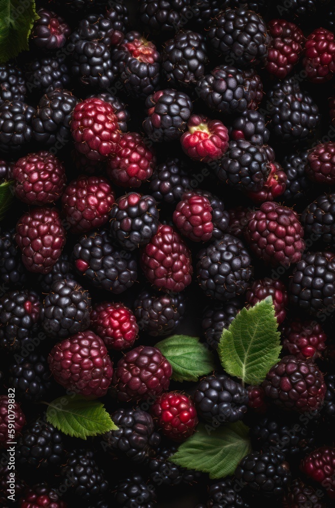 Lots of ripe blackberries. Background design with fresh berries. Generative AI. Lots of ripe blackberries. Background design with fresh berries. Generative AI.