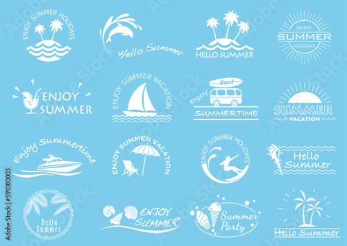 Vector Summer Symbol Icon Set Isolated On A Light Blue Background.