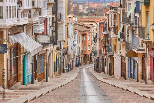 Balborraz street with colorful facades in Zamora city center. Spain photo