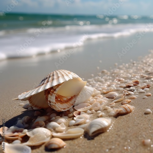 Relaxation at the Beach with Seashells, Generative AI © Reinkhart