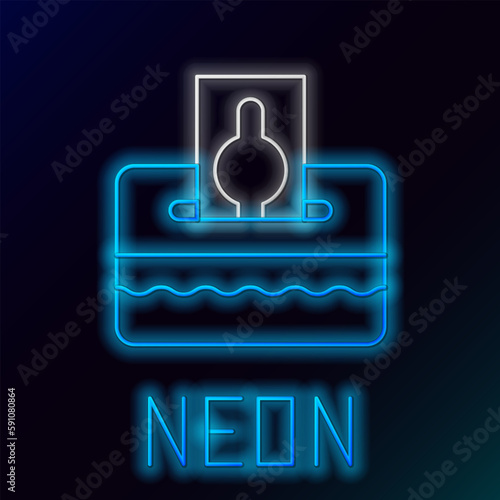Glowing neon line Donate or pay your zakat as muslim obligatory icon isolated on black background. Muslim charity or alms in ramadan kareem before eid al-fir. Colorful outline concept. Vector