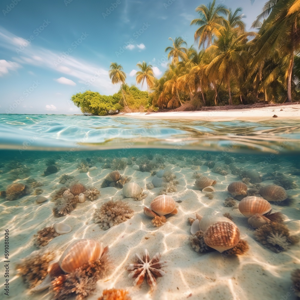 Relaxation at the Beach with Seashells, Generative AI Relaxation at the Beach with Seashells, Generative AI