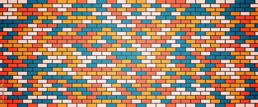 Colorful brick wall texture. Multicolor brick wall, multi-colored masonry. rainbow background