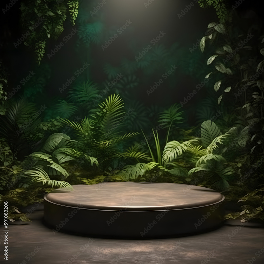 Elevating Your Product Display: Professional Photography of an Empty Space Mockup Podium with a Jungle-Themed Nature Background for a Stunning Visual Impact Elevating Your Product Display: Professional Photography of an Empty Space Mockup Podium with a Jungle-Themed Nature Background for a Stunning Visual Impact