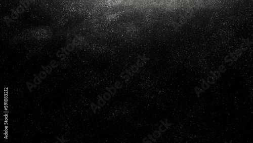 Dust texture. Grain overlay. Night stars. Galaxy stardust. White shiny glitter powder particles on dark black abstract background. © golubovy