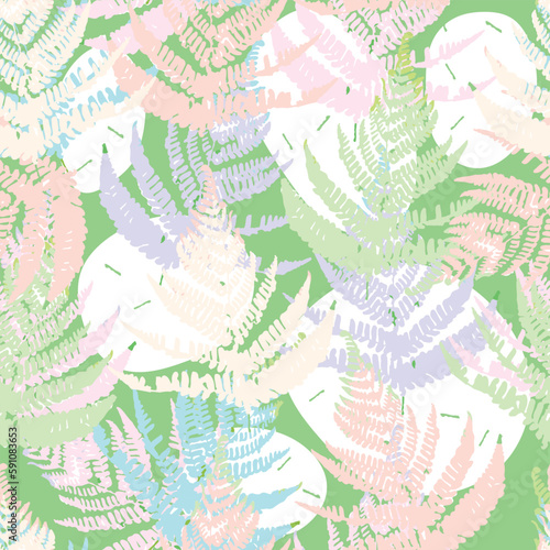 Obraz na płótnie seamless mixed hand drawn fern leaves stamp pattern on green background w salonie