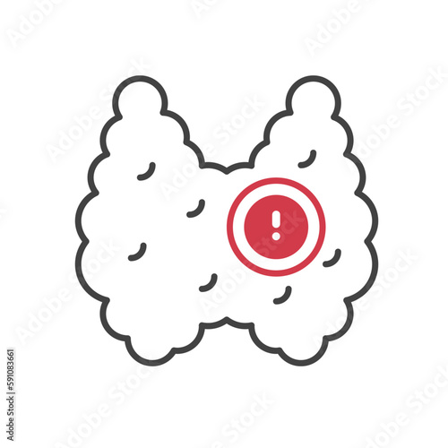 Outline style health care ui icons collection. Human organ disease concept. Vector linear illustration. Thyroid system anatomy symbol. Exclamation mark. Design element for healthcare