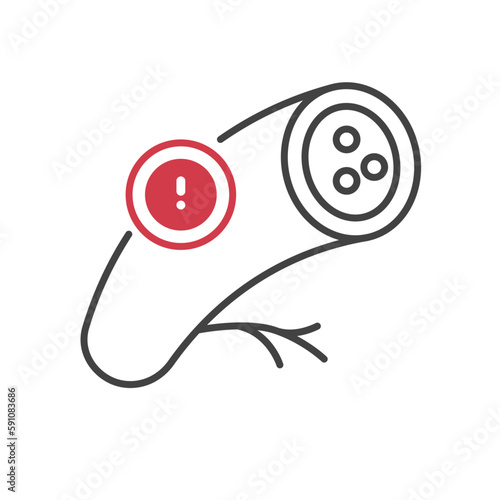 Outline style health care ui icons collection. Human organ disease concept. Vector linear illustration. Blood vessel anatomical symbol. Exclamation mark. Design element for healthcare