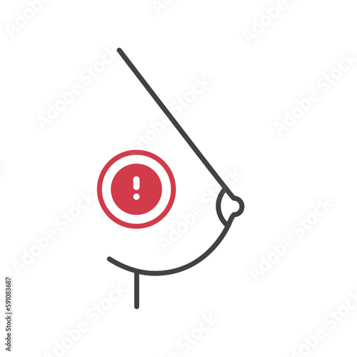 Outline style health care ui icons collection. Human organ disease concept. Vector linear illustration. Woman breast anatomy symbol. Exclamation mark. Design element for healthcare, mammography