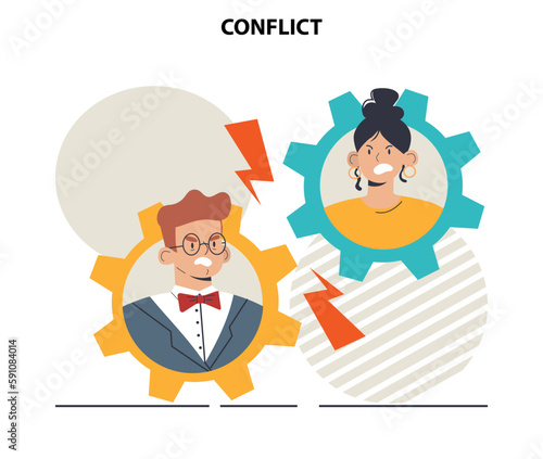 Conflict concept. Controversy or disagreement between people