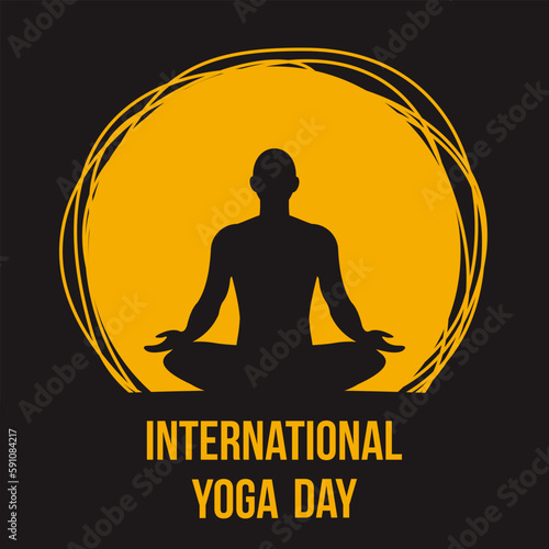 Yoga greeting card. International yoga day. Yoga Body Posture with Text. Group of people practicing yoga.