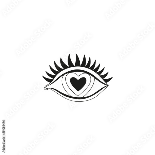 Human eye with heart inside . Protection eye for Valentines design. Vector illustration isolated on white.