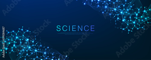 Molecular abstract structure and genetic engineering DNA. Healthcare and medicine background concept. Scientific research background. Wave flow. Innovation pattern. Vector illustration.