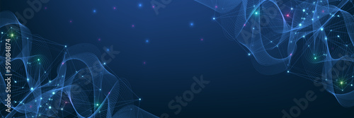 Vector connections of lines and dots. Technology banner template. Graphic abstract background communication. Minimal array with compounds lines and dots. Digital data visualization