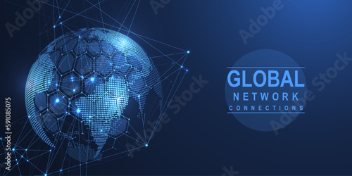 Global network connection concept. Big data visualization. Social network communication in the global computer networks. Internet technology. Business. Science. Vector illustration
