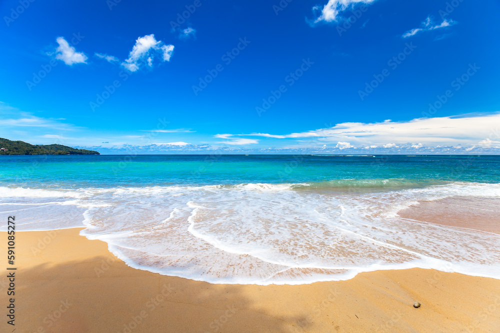 Beautiful tropical beach in phuket, thailand with blue sky.