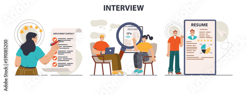 Job interview set. Personnel recruitment or hiring procedure. Human