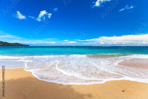 Beautiful tropical beach in phuket, thailand with blue sky.