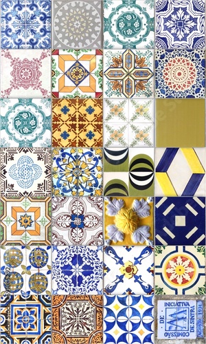Portuguese tiles. Illustration of Azulejo on white background. Mediterranean style.