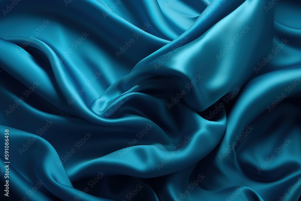 Obraz premium A swirl of silk, satin material in blue background. Generative AI.