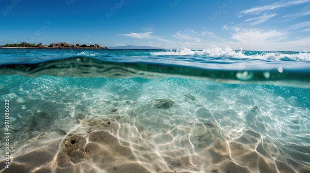 crystal clear ocean water, vacation, landscape, generative ai