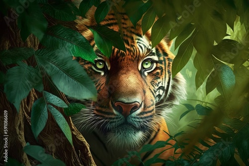 Tiger hidden in the jungle. Generative AI