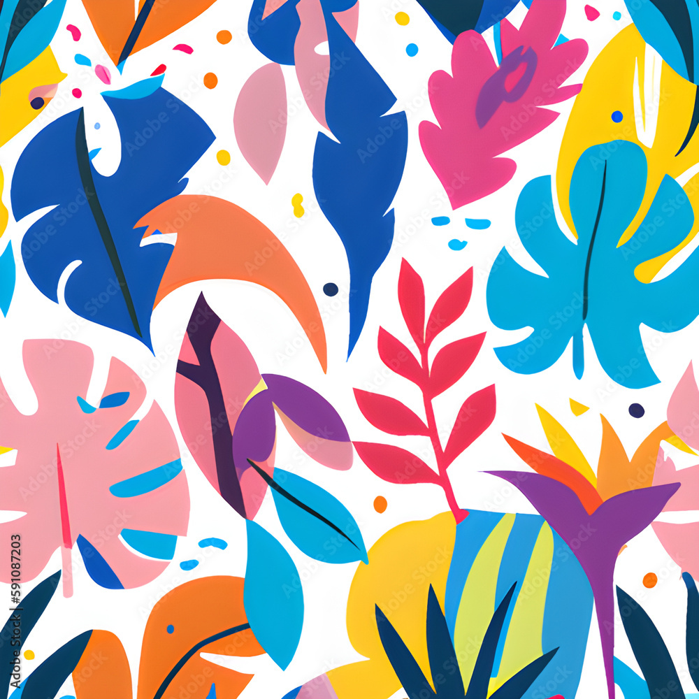 Fototapeta premium Modern colorful tropical floral pattern. Cute botanical abstract contemporary seamless pattern