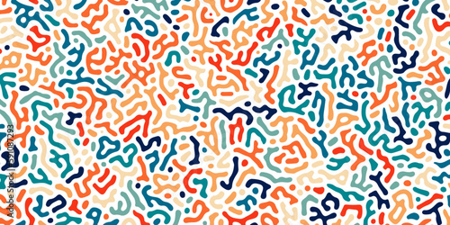 Tribal ethnic ornament. Turing reaction diffusion monochrome seamless pattern. Natural background with organic structures. Vector illustration of chemical morphogenesis concept. Curvy doodle labyrinth