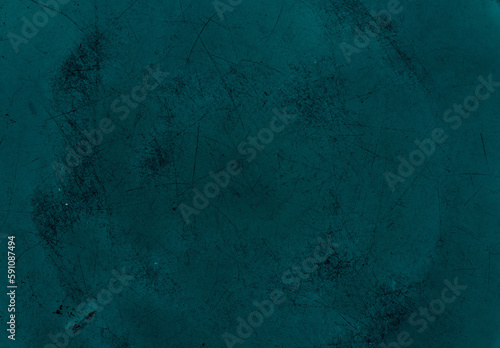 Dust scratches. Distressed texture. Worn overlay. Teal blue black particles grain defect on dark used grunge illustration abstract background. © golubovy