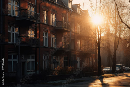 typical berlin apartment building in the sunrise created with Generative AI technology