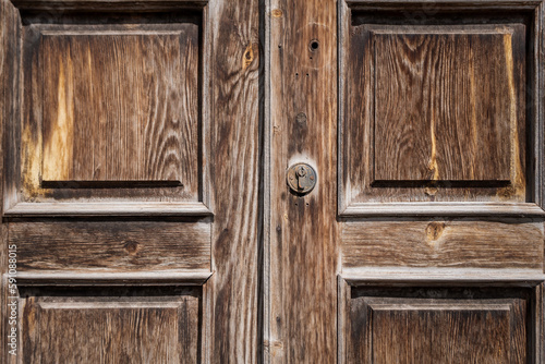 Locked brown old door.