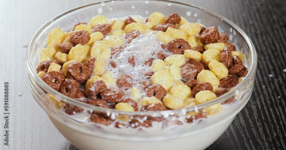 Breakfast Chocolate corn cereal in a bowl with milk. Breakfast Chocolate corn cereal in a bowl with milk.
