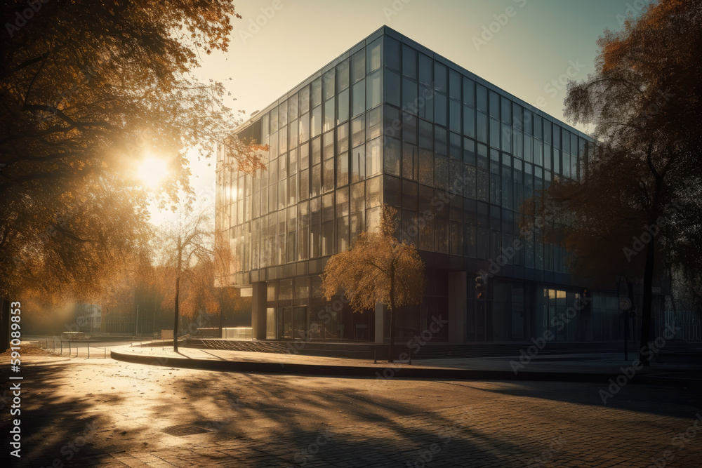 business building in warm sunlight in german style created with Generative AI technology business building in warm sunlight in german style created with Generative AI technology