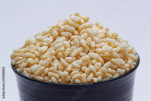 a bowl of towering rice crispy, on isolated white background