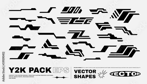 Vector Graphic Assets Set. Bold modern Shapes for Posters Template, flyers, clothes, social media, graphic design, sticker, In Y2k style, Futuristic, Anti-design, Retro Futurist.
