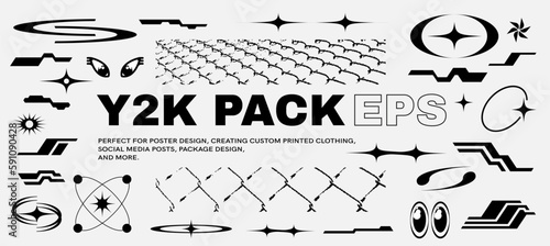Vector Graphic Assets Set. Bold modern Shapes for Posters Template, flyers, clothes, social media, graphic design, sticker, In Y2k style, Futuristic, Anti-design, Retro Futurist.