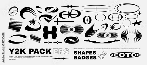 Vector Graphic Assets Set. Bold modern Shapes for Posters Template, flyers, clothes, social media, graphic design, sticker, In Y2k style, Futuristic, Anti-design, Retro Futurist.