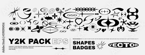 Vector Graphic Assets Set. Bold modern Shapes for Posters Template, flyers, clothes, social media, graphic design, sticker, In Y2k style, Futuristic, Anti-design, Retro Futurist.