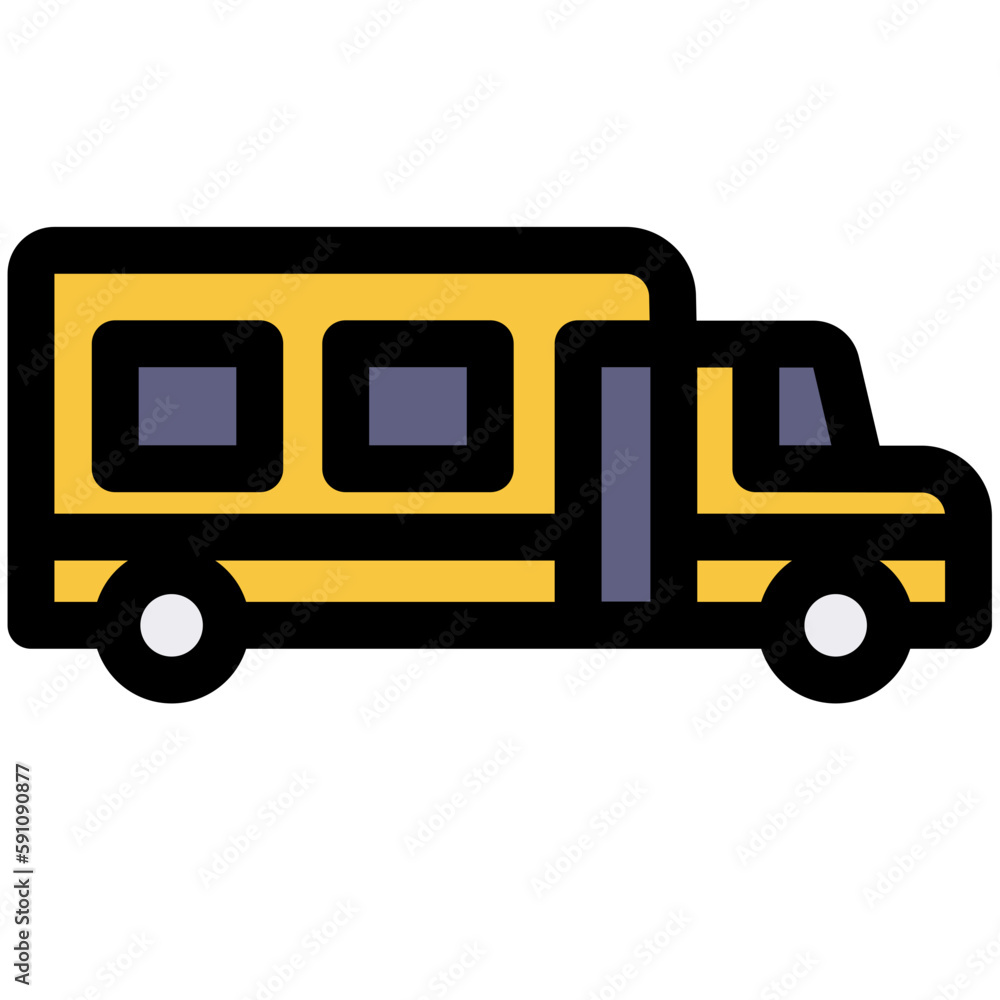 school bus black outline filled color icon
