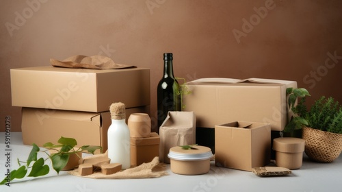 Eco friendly packaging materials concept  background with space for copy. Generative AI