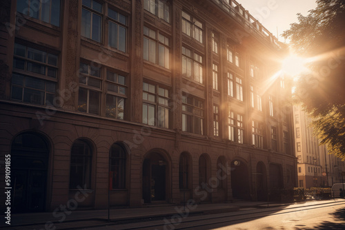 business building in warm sunlight in german style created with Generative AI technology