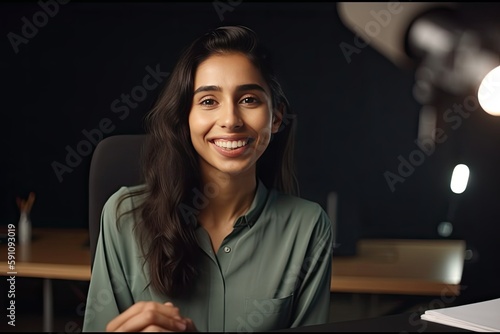 Professional-looking, smiling young woman in a business setting