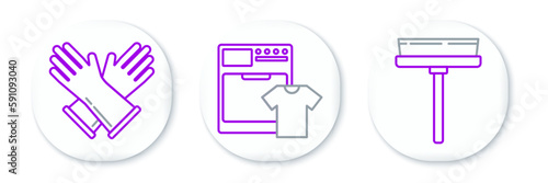 Set line Squeegee, scraper, wiper, Rubber gloves and Washer and t-shirt icon. Vector