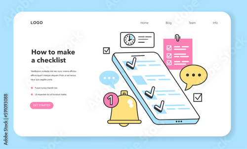 Checklist making web banner or landing page. Planning the daily routine